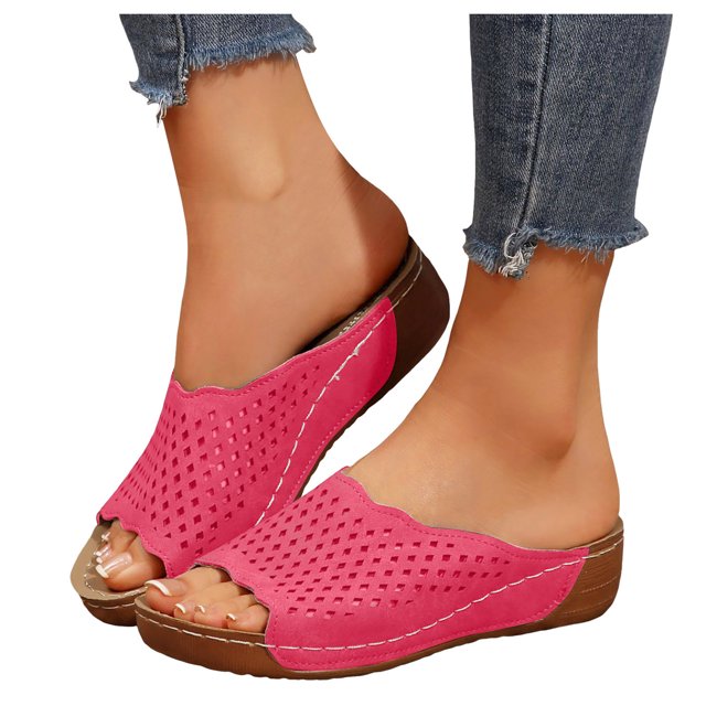 Womens Wedge Orthopedic Sandals 2025 Comfortable Leather Arch Support Orthotic Platform Walking Dress Slip on