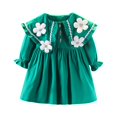 thumbnail image 1 of WEAIXIMIUNG Robes pour Filles Nouvelles Robes Stéréoscopiques à Fleurs Grande Robe à Col Mode Robe Plissée Perle, 1 of 9