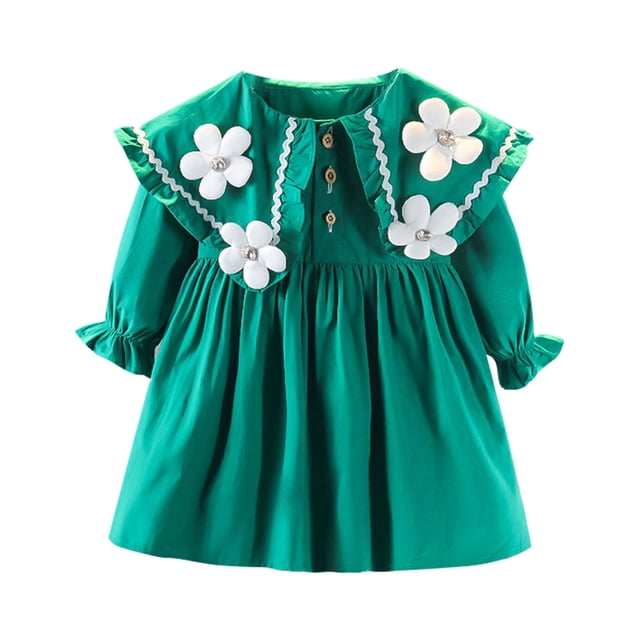 WEAIXIMIUNG Robes pour Filles Nouvelles Robes Stéréoscopiques à Fleurs Grande Robe à Col Mode Robe Plissée Perle