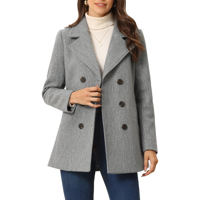Manteau Caban d'Hiver pour Femmes à Manches Longues, à Double Boutonnage, à Boutons, Gris G