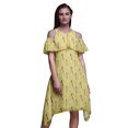 thumbnail image 1 of Bimba Robe Midi à Épaules Dénudées pour Femmes, Tunique de Fête, Manches Volantées, Imprimé Oiseau Jaune - XXX-Large, 1 of 6