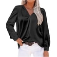 thumbnail image 1 of CEHVOM Chemise à Manches Longues pour Femmes, Nouvelle, Satinée, Plissée, Col en V, Décontractée, Coupe Ample, Liquidation, 1 of 7