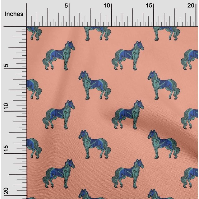 oneOone Cotton Silk Fabric Horse Block Print Fabric By The Yard 42 Inch Wide