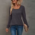 thumbnail image 4 of CHUANK Chemise Longue Cache-Ventre Fluide à Col Rond Unie à Manches Longues Hauts Grande Taille pour Femmes Chic Tunique Confortable à Porter avec des Leggings Bleu TTG, 4 of 5