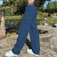 thumbnail image 4 of LLYwey Clearance Sales Plus Size Pants for Curvy Women Ladies Fashionable Solid Color Drawstring with Pockets Ankle Binding Sweatpants Work Pants New Full Length Pants Regular Fitted Dark Blue XL, 4 of 8
