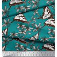 thumbnail image 2 of Soimoi Green Georgette Viscose Fabric Flower & Butterfly Decor Fabric Printed BTY 42 Inch Wide, 2 of 5