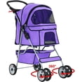 thumbnail image 1 of BestPet Lightweight Folding Pet Stroller for Dogs & Cats, Portable 4-Wheel Travel Carrier, Purple, 1 of 6