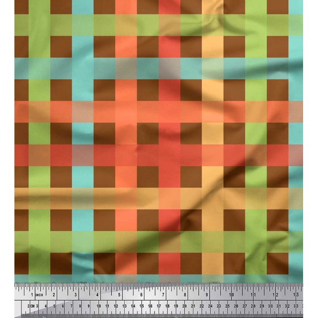 Soimoi Brown Rayon Fabric Check Check Print Fabric by Yard 56 Inch Wide
