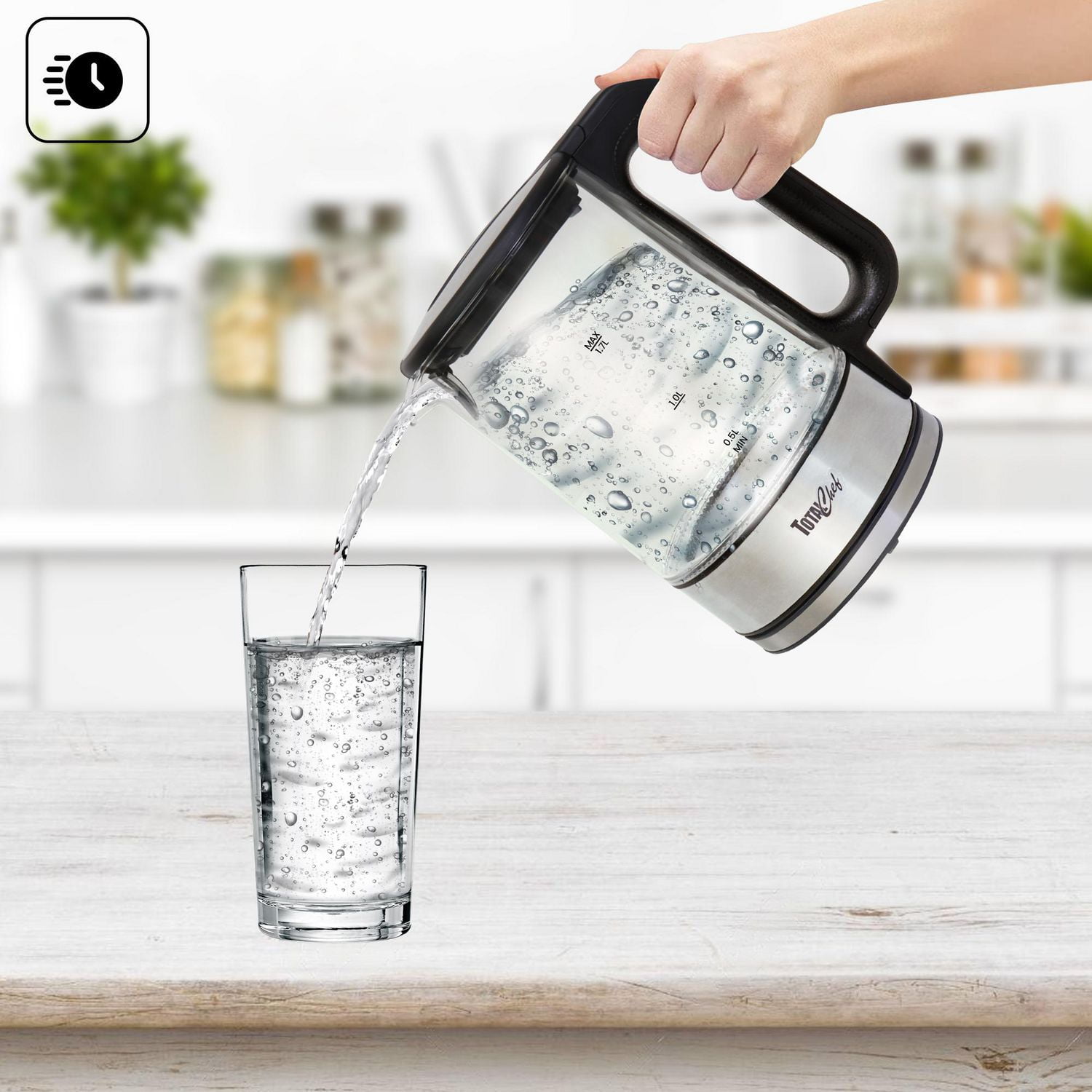 Bouilloire électrique Total Chef Bouilloire électrique Bouilloire électrique portable en verre 1,7 L avec lumière LED bleue, arrêt automatique avec couvercle Bouilloire électrique en acier inoxydable