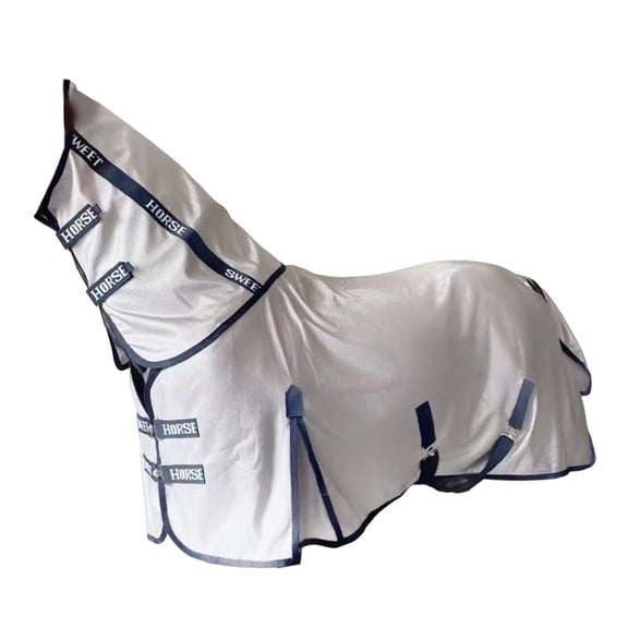 Quzzie Horse Fly Sheet Lightweight Mesh Blanket Neck Cover Rug Sun Protection Equine Turnout Horsewear Equestrian Clothing suitable for pasture competition travel Back Length 125cm