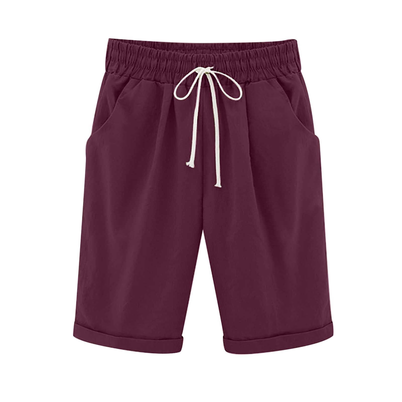 Timegard Plus Size Shorts for Women Elastic Waisted Drawstring Casual Knee Length Shorts with Pockets