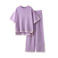 thumbnail image 1 of Ensembles Assortis de Détente pour Femmes, T-Shirts à Manches Courtes à Col Rond, Pantalons Amples à Jambes Larges, Pyjamas, Ensembles de PJs, Vêtements d'Été pour Femmes, 1 of 4