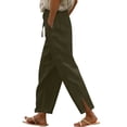 thumbnail image 2 of Women Casual Cotton Linen Drawstring Elastic Waist Long Wide Leg Pants, 2 of 6