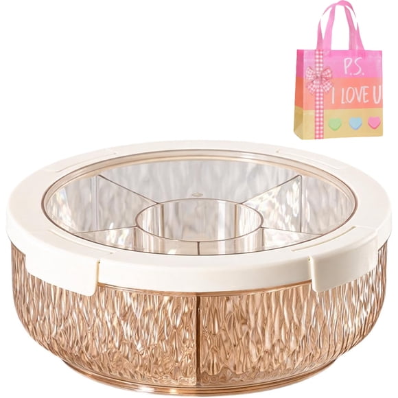 Divided Serving Tray Appetizer Platter Rotating Snack Dishes with Lid PET Material Transparent View for Home Gathering Clear Yellow 1 Pc