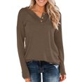 thumbnail image 1 of Timegard Womens Tops Notched V Neck Long Sleeve Basic Tee Shirts Fall Casual Solid Color Tops Blouse, 1 of 7