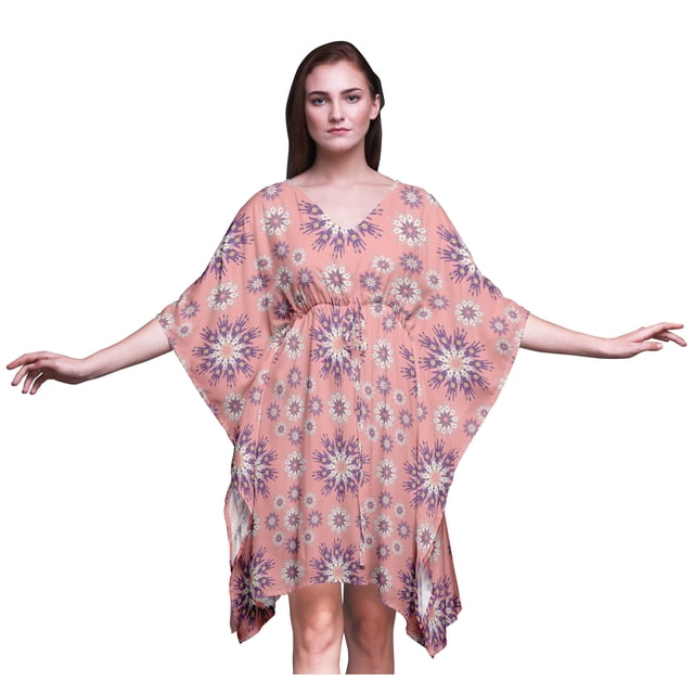 Bimba Mandala Femme Courte Plage Kaftan Tenue de Plage Paréo de Bikini Robe Midi-P-L