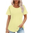 thumbnail image 1 of Penkiiy T-Shirts pour Femmes à Manches Courtes Plissés Chic Décontracté Col Rond Hauts d'Été Chemisiers m Jaune, 1 of 8