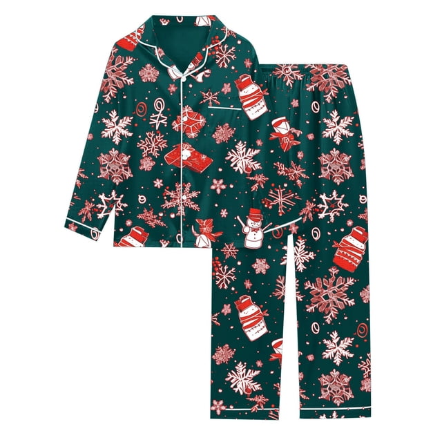 GDREDA Ensemble de Nuit pour Femme Imprimé Pyjama à Manches Longues pour Femme pyjamas Femme Ensembles de Pyjama pyjamas Vert Foncé,m