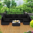 thumbnail image 4 of Costway 7PCS Patio Rattan Sofa Set Sectional Conversation Furniture Set Garden Black, 4 of 10