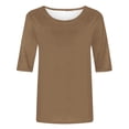 thumbnail image 4 of CFLVAEK T-Shirts Classiques à Manches 1/2 pour Femmes, Col Rond Décontracté, Blouse Unie, T-Shirts Confortables pour Dames 2025, Hauts de Sortie, 4 of 5