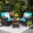 thumbnail image 1 of Costway 3PCS Patio Rattan Furniture Set Wooden Frame Cushion Table Shelf, 1 of 10