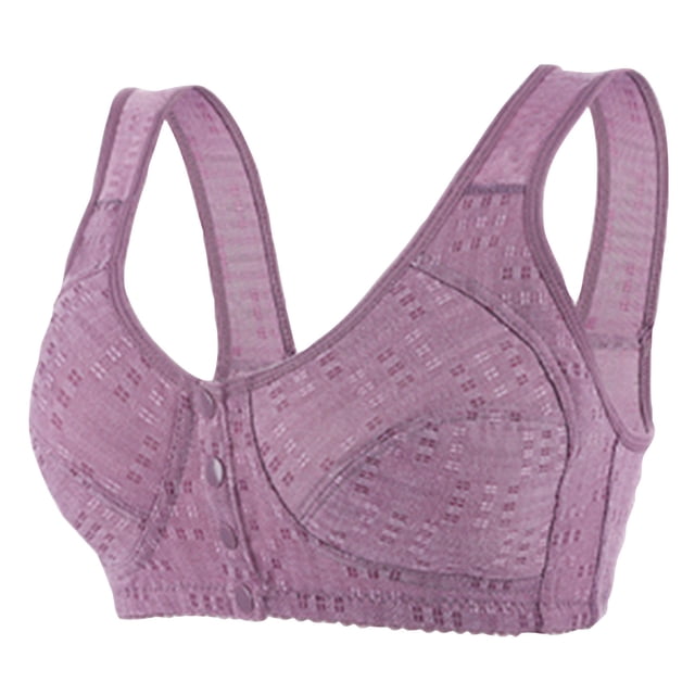 Timegard Bras for Women Plus Size Wirefree Front Closure Button Wide Strap Comfortable Full Support Bra