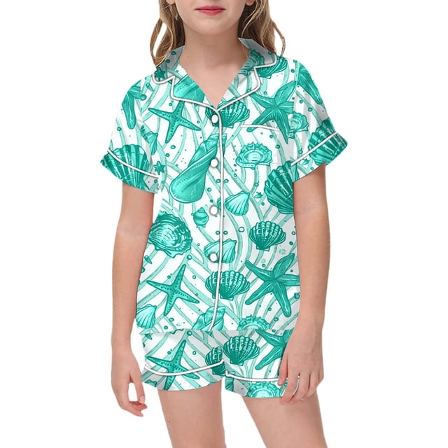 Ensemble de Pyjama 2 Pcs pour Enfants Imprimé Graphique Chemise à Manches Courtes et Shorts