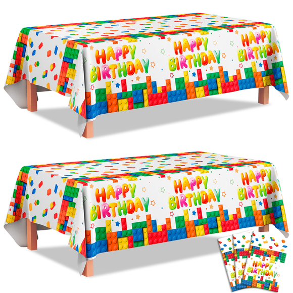 Nappes de Fête Blocs de Construction, Ensemble de 3 Décorations de Fête Blocs de Construction - Nappe Blocs de Construction, Nappe de Fête Blocs de Construction pour Fournitures de Fête d'Anniversaire Blocs de Construction