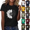 thumbnail image 3 of WTXUE T-Shirts à Manches Courtes, T-Shirts Graphiques à Col Rond pour Femmes, T-Shirt d'Été Sunflower, Blouse Ample en Coton Floral pour Fille, Chemises pour Femmes / Décontractées pour Femmes Plus Vin/Sunflower M, 3 of 6