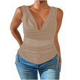 thumbnail image 1 of Kaemgyyd Women Cowl Neck Tank Tops Summer Ruched Sleeveless Casual Shirts Solid Side Drawstring Tie Plus Size Tee, 1 of 6