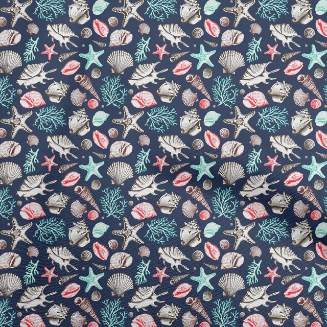 oneOone Georgette Viscose Navy Blue Fabric Sea Shells Pattern Sewing Material Print Fabric By The Yard 42 Inch Wide
