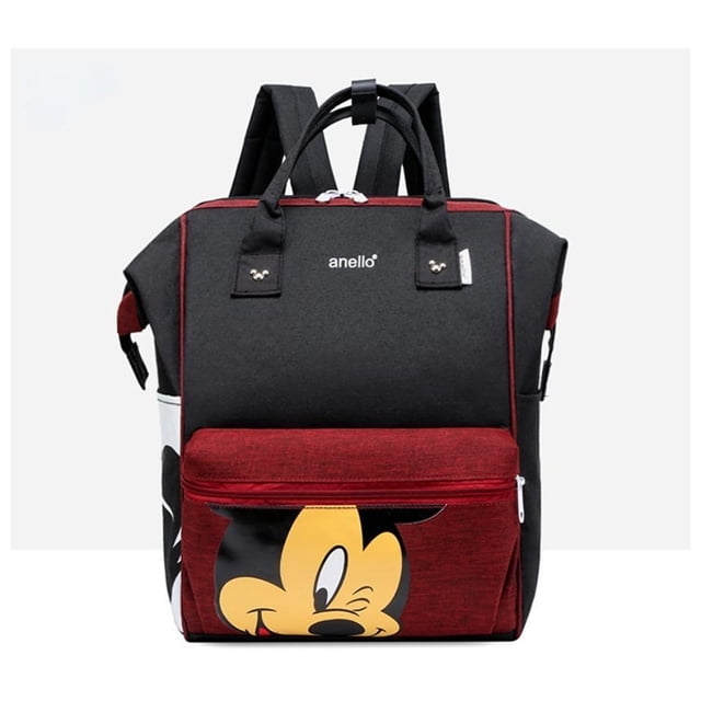Nestbag Mickey Mouse Diaper Backpack Black Red, Large Capacity Multifunctional Travel Baby Bag with Organized Pockets