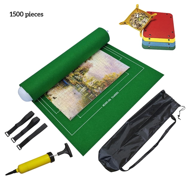 tredstone Felt Roll Mat Set Storage Pad Board Saver with Inflatable Tube Pump Storage Bag Tray, Green, 1500Pcs