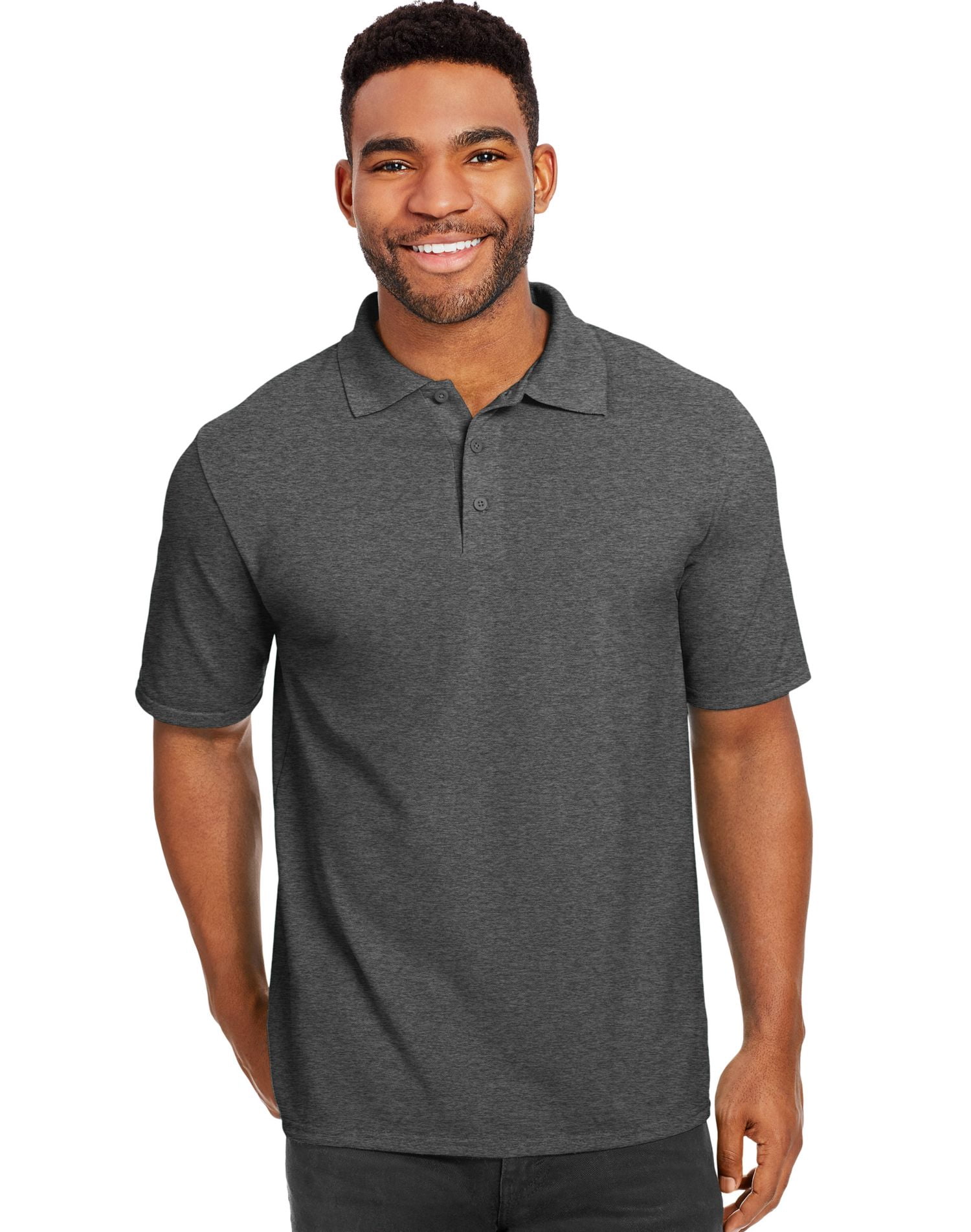 Hanes Men`s X-Temp Fresh IQ Pique Polo, L, Charcoal Heather