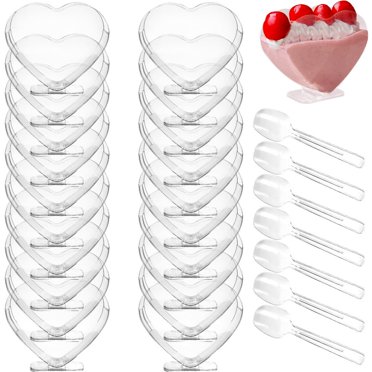 50 Pcs Tasses à Dessert avec Cuillères 80ML Bol de Service à Dessert Transparent Petit Bol à Dessert en Forme de Cœur Tasse à Apéritif Parfait