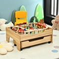 thumbnail image 2 of Gymax Wooden Kids Train Track Railway Set Table w/100 Pieces Storage Drawer, 2 of 9