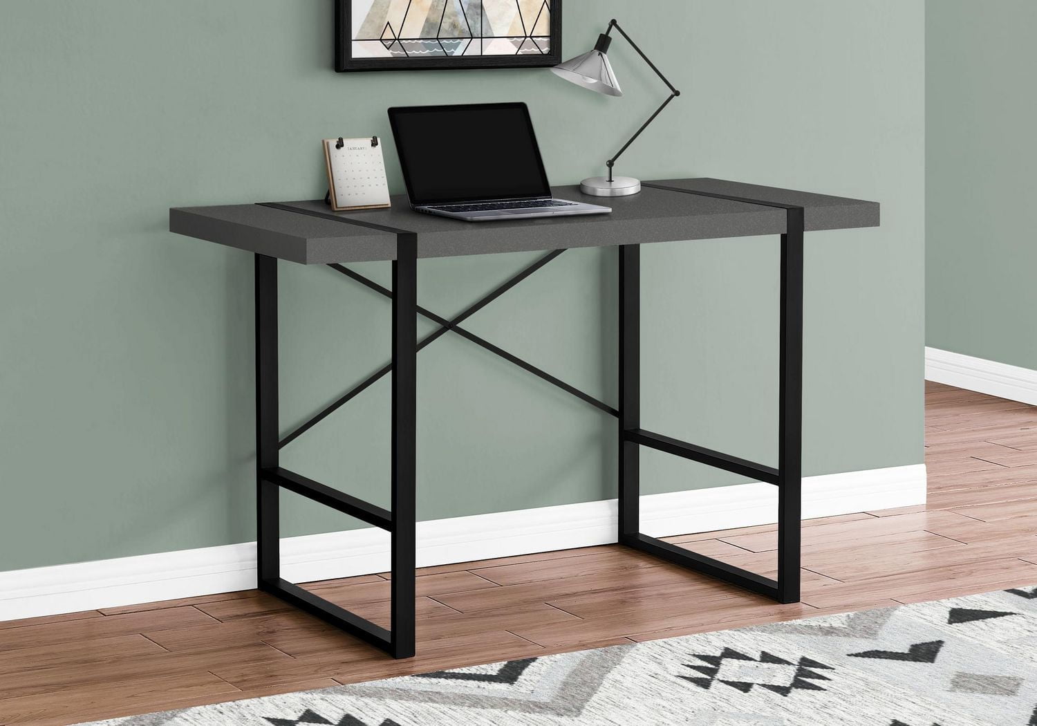 Monarch Specialties Bureau, Bureau À Domicile, Ordinateur Portable, 48"l, Travail, Métal, Stratifié, Gris, Noir, Contemporain, Moderne