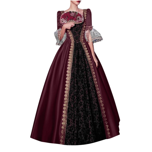 UPPADA Costumes Gothiques pour Femmes Robes Victoriennes à Manches Longues Robe Corset Grande Taille Robe Maxi Fluide Robe de Fête Robe Cocktail Robe de Mascarade à Lacets Jolies Robes de Bal Vêtements pour Femmes Liquidation