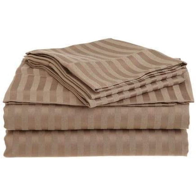 1000 Thread Count 100% Egyptian Cotton 4-Piece Bed Sheet Set (1 Flat, 1 Fitted Sheet, 2 Pillow Covers) 21 Inches Deep Pocket Stripe Pattern