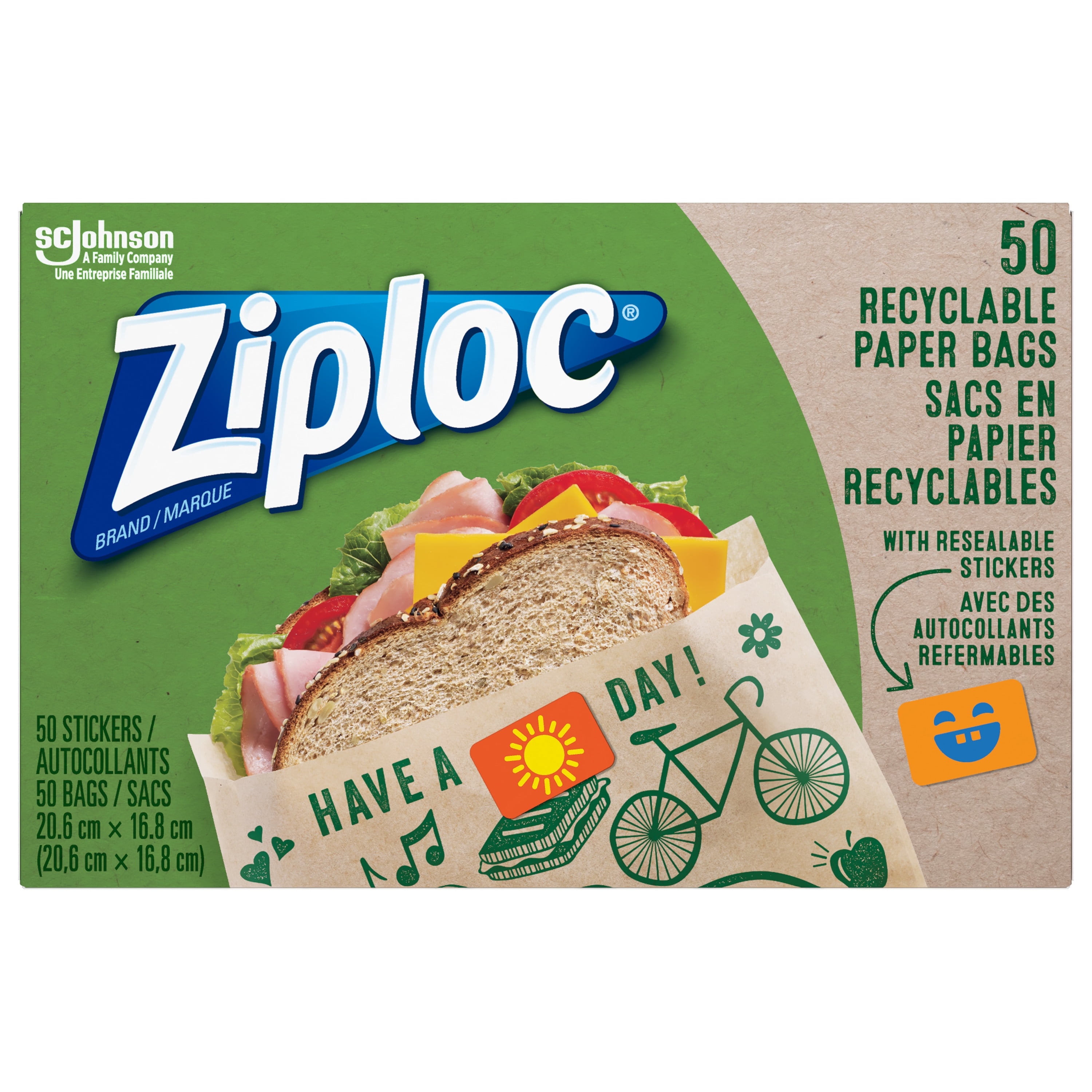 Ziploc® Paper Bags, Recyclable & Sealable with Fun Designs, 50 Bags