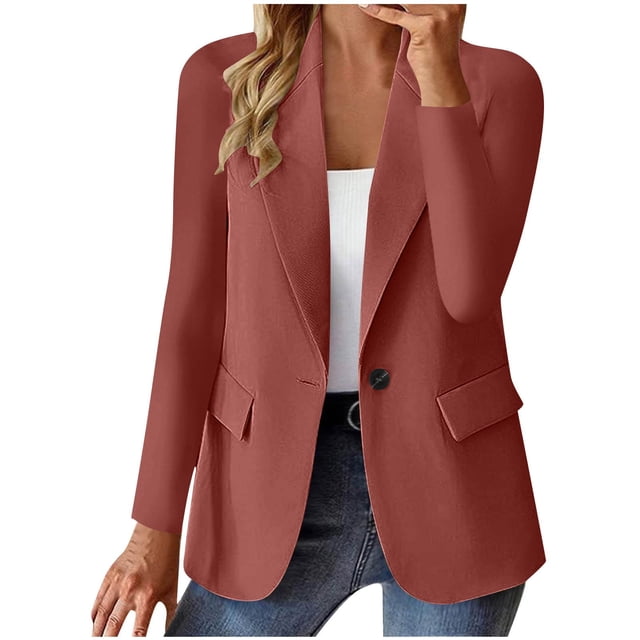 ManxiVoo Professional Womens Blazer Cardigan Open Front Lightweight Office Wear Versatile Spring Layering Piece M Size Watermelon Red