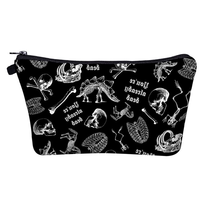 Sac Cosmétique Femme Mode Impression Numérique Squelette Sac de Maquillage Sac de Toilette