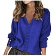thumbnail image 1 of WUANDIXFA Oversize Sweaters for Women Solid Color V Neck Lace Stitching Buttons Long Sleeves Sweater Blue,M, 1 of 5