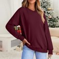 thumbnail image 2 of Chandails en Molleton Col en V pour Femmes Manches Longues Décontractées Tops Chandail Oversize, 2 of 5