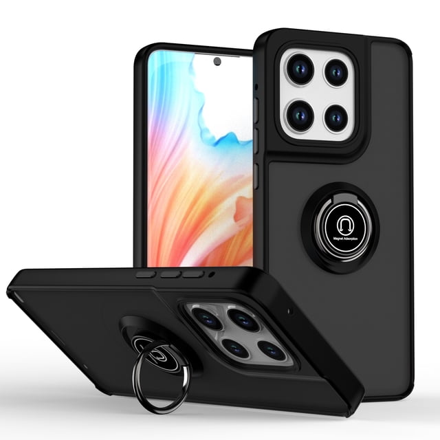 TYJKeJi Fashion Case Kickstand Drop Resistant Shockproof Case for Moto Edge 2025, a protective phone case with a matte black finish and hybrid TPU silicone and hard PP materials for durability. Features reinforced four-corner airbags for impact absorption, a 360-degree rotating ring holder that doubles as a kickstand, and a slim, lightweight design. Ideal for Moto Edge 2025 users seeking shockproof protection.
