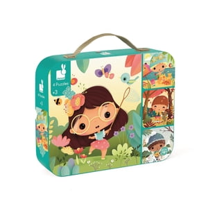Janod • 4 Difficulté progressive 4 Puzzle de jigsaw des saisons • 6, 9, 12, 16 Pièces • 20 x 20 cm Puzzle en carton • Jouets éducatifs Cadeau pour enfants Garçons et filles 3-5 ans • J02658
