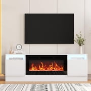 Kojooin TV Stand for 75 Inch TV, Modern Chic Entertainment Center with LED Lights and Storage, TV Console Media Cabinets for Living Room/Farmhouse/Apartment, Simple & Light Luxury Design