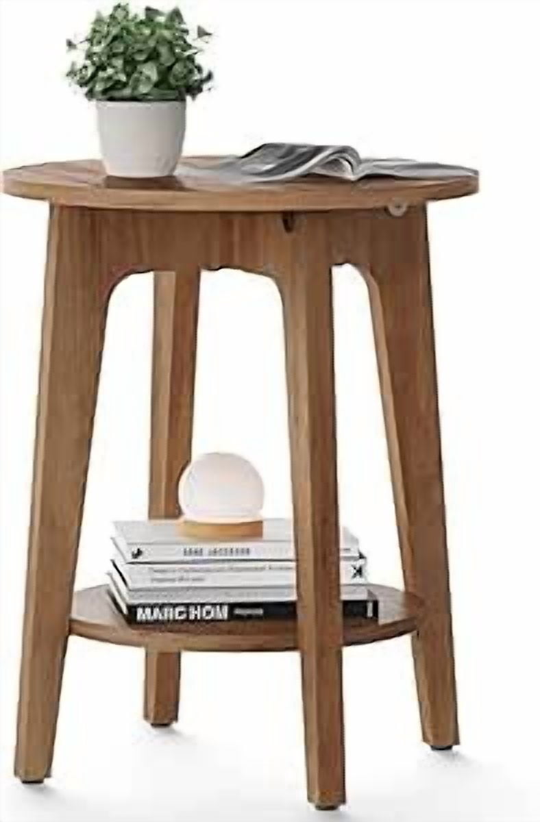 VASAGLE Round Side Table with Lower Shelf, End Table for Small Spaces, Nightstand for Living Room, Bedroom, Rustic Walnut