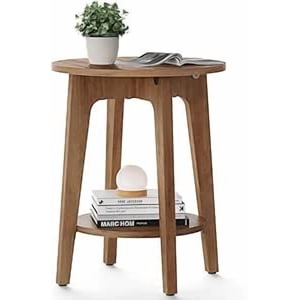 VASAGLE Round Side Table with Lower Shelf, End Table for Small Spaces, Nightstand for Living Room, Bedroom, Rustic Walnut