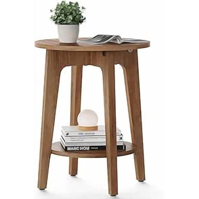 VASAGLE Table ronde avec plateau inférieur, Table d'extrémité pour petits espaces, Table de chevet pour salon, Chambre, Walnut rustique